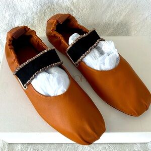 NWT Ulla Johnson Eliza Elastic Ballet Shoes Caramel Brown Leather